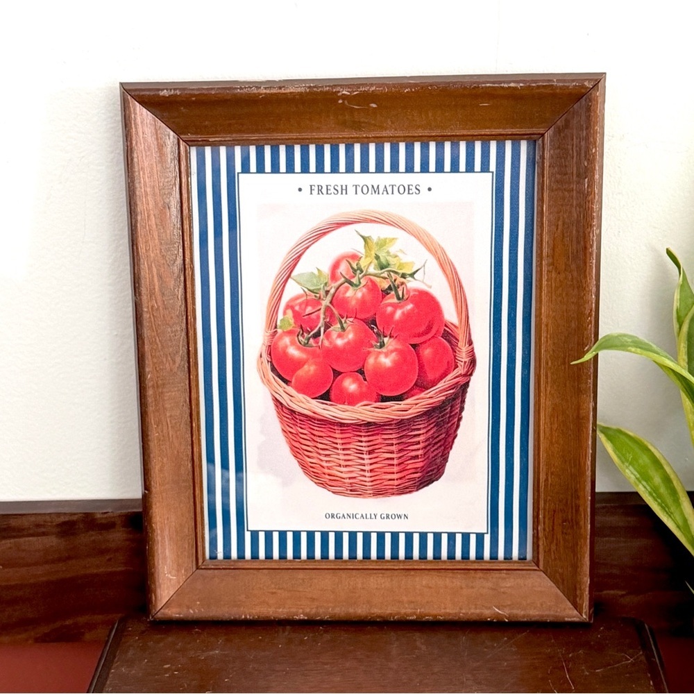 Fresh Tomatoes Canvas Art Print Blue White Stripes Vintage Wood Framed Wall Art
